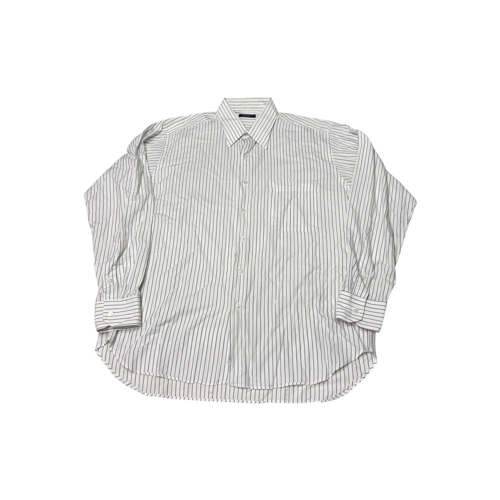 Burberry London Mens Pinstripe Button Down Shirt White Navy 16 35 Long Sleeve